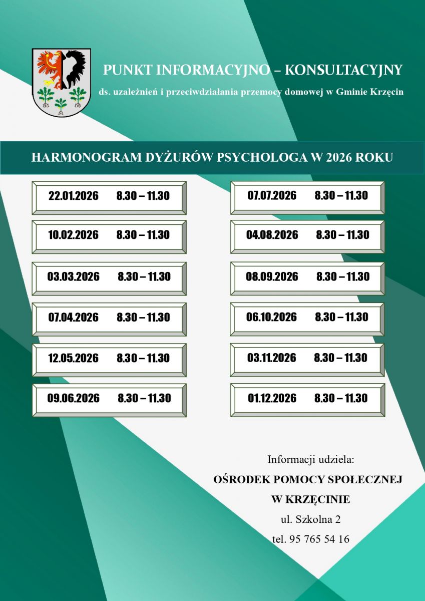 Harmonogram dyżurów psychologa